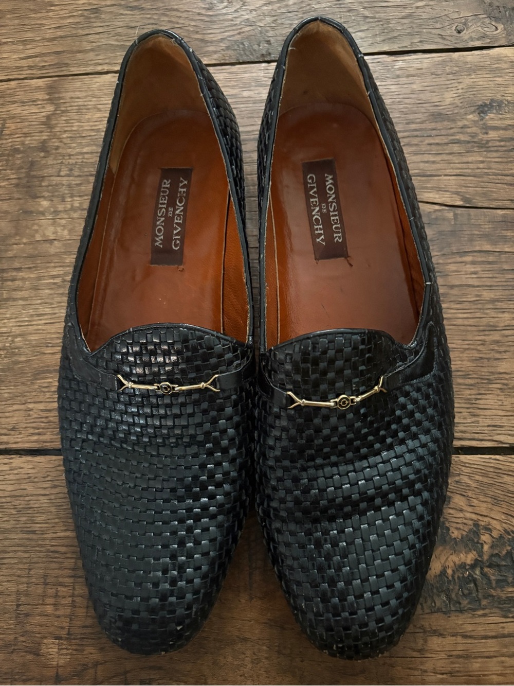 Vintage Monsieur de Givenchy Black Woven Leather Horsebit Loafers Men's 10.5